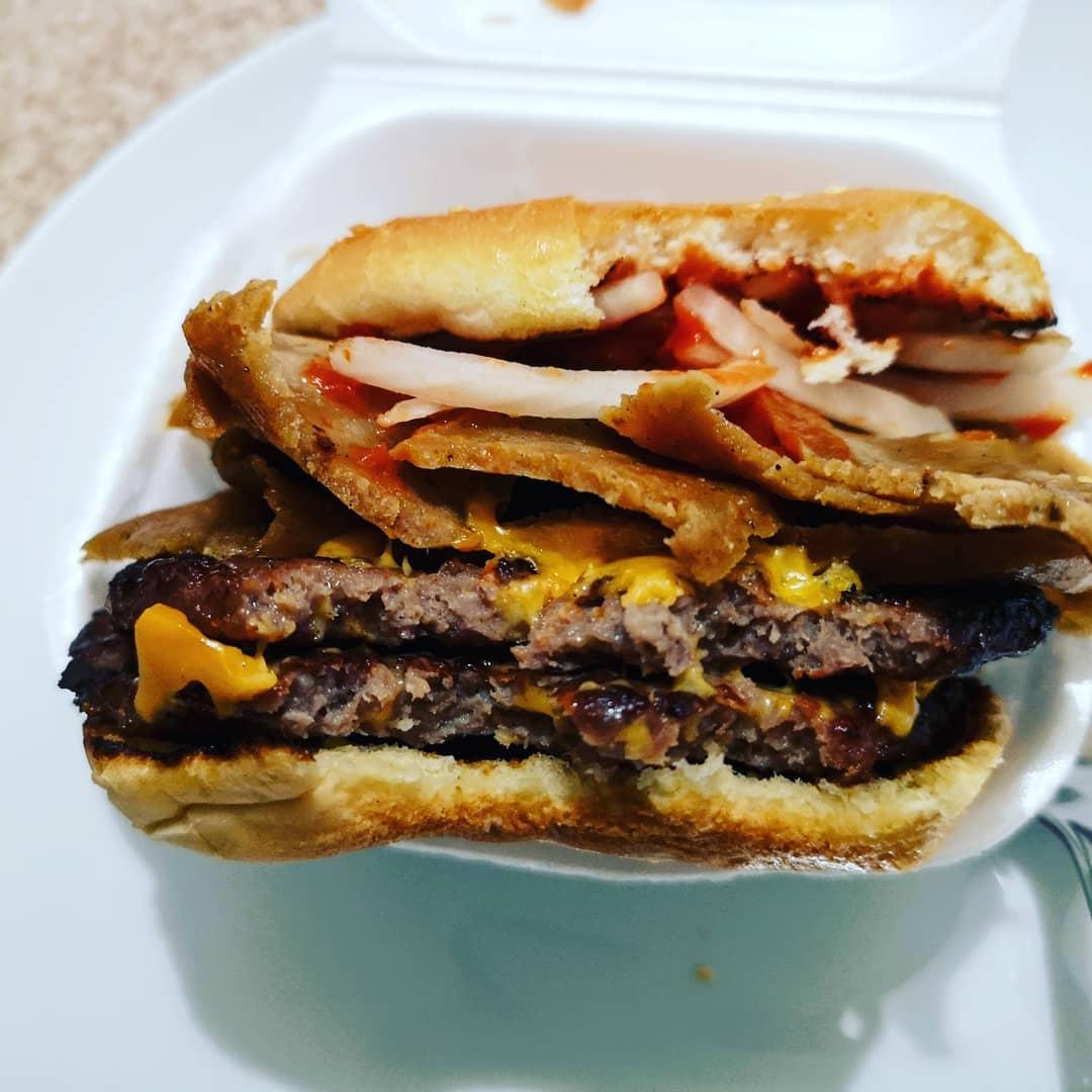  - "You can't have a burger at this time it's too late!" Bullshit! cheers Dinas lol half pound cheeseburger with onions and donner meat.