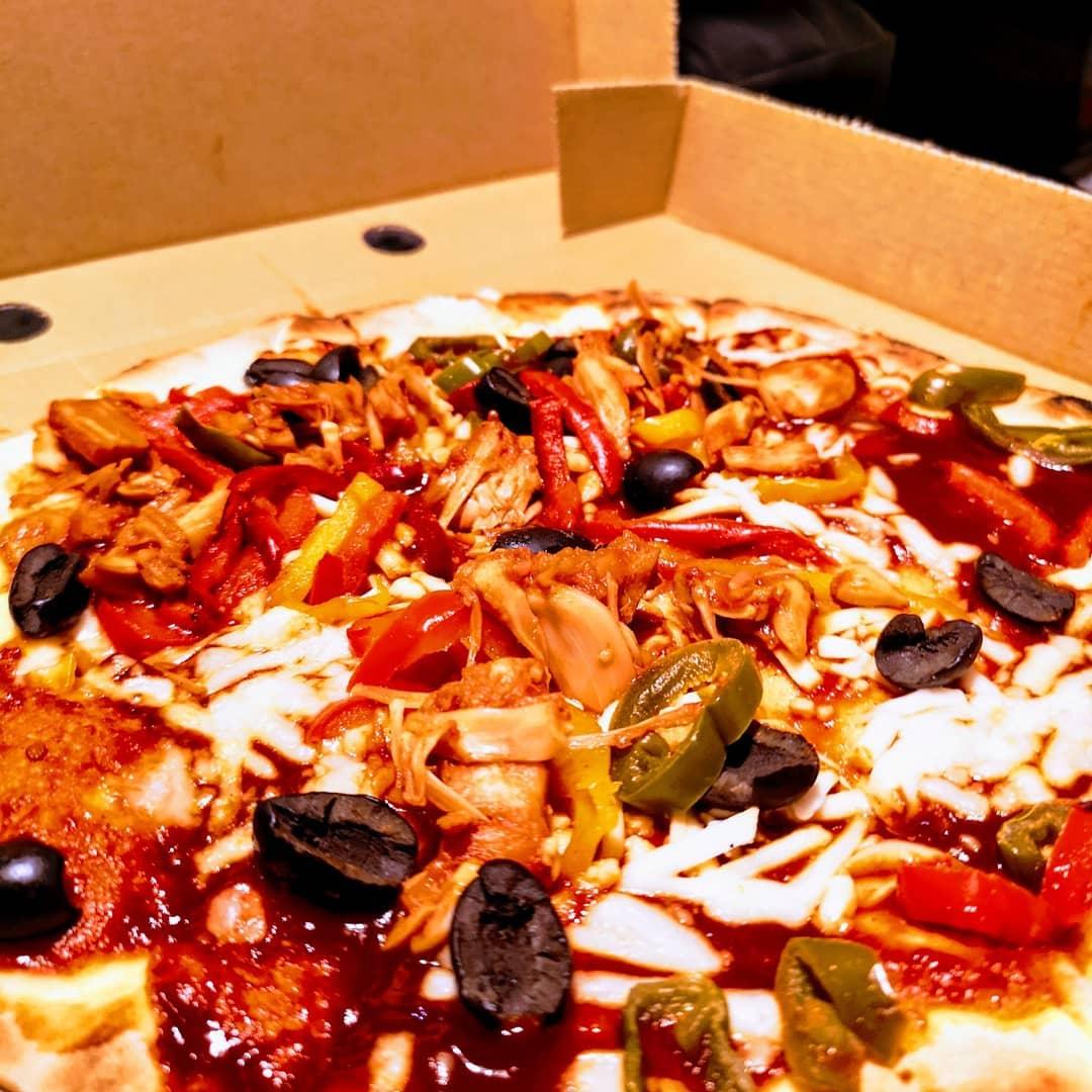  - Some scran from pizza punks the other night at native, guess the toppings :) I think pizza is my favourite food cos u can put anything on it â¢