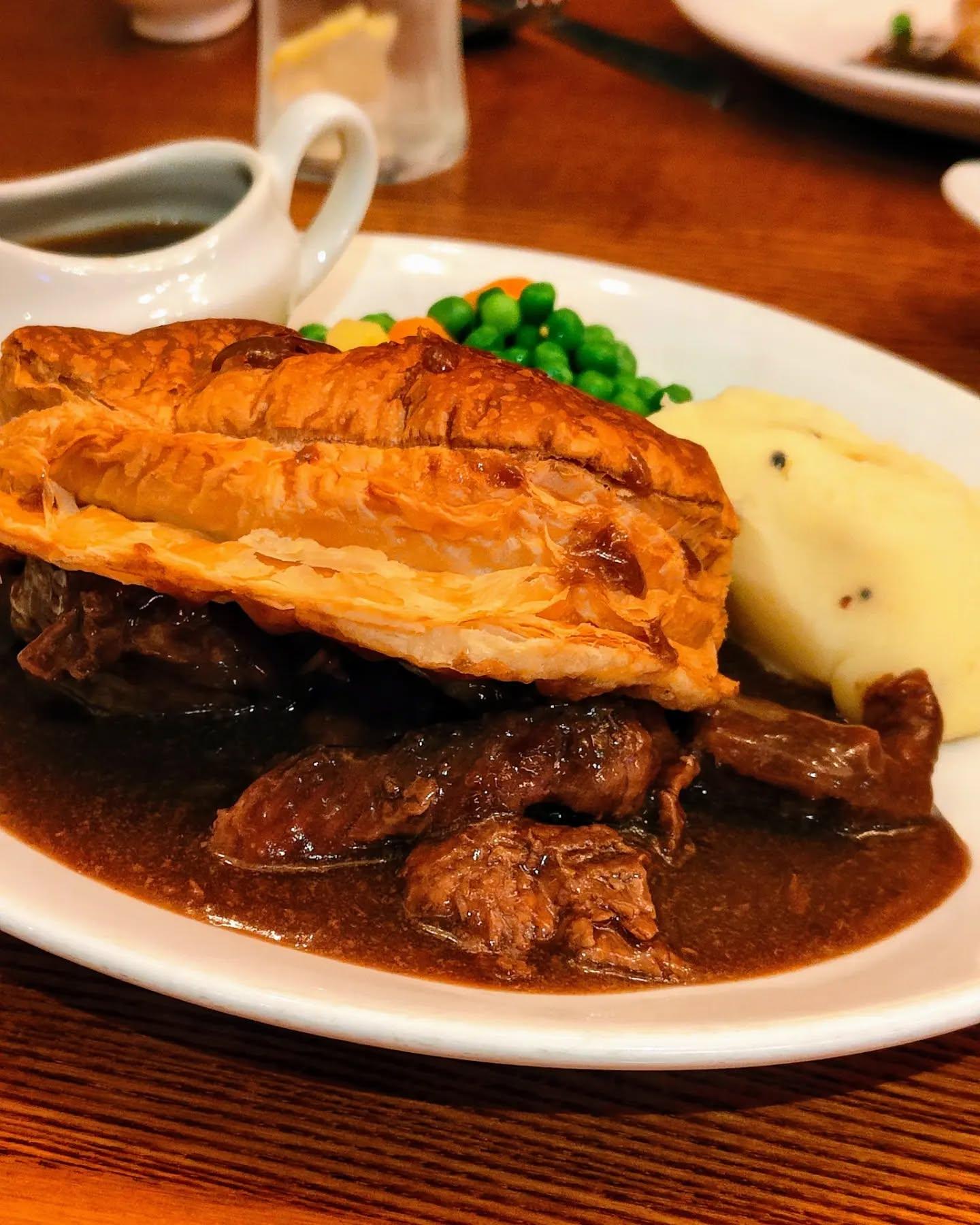  - Order - 2 Steak pie's and mash with seasonal vegetables and a pint of @tennentslager